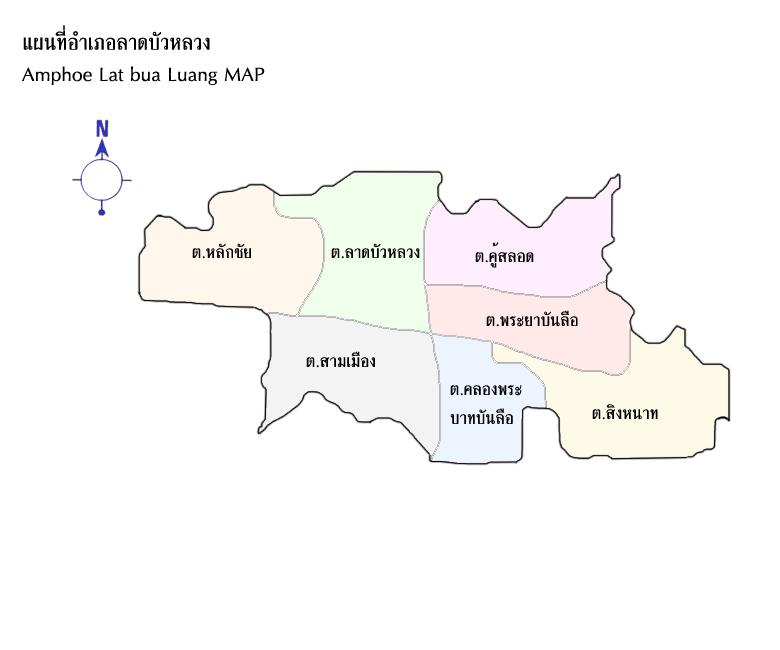 แผนที่แสดงเขตอำเภอลาดบัวหลวง